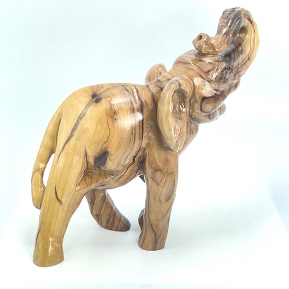 Hand Carved Polished Wooden Lucky Elephant Trunk Up From Holy Land Israel 8” - Picture 5 of 6
